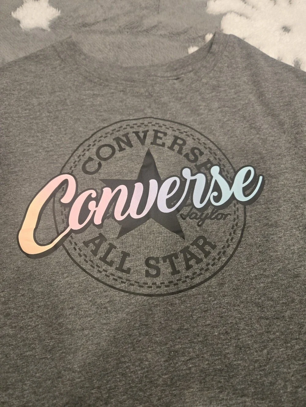 Converse Gray Girls Medium 10-12  Pastel Ombre Logo Crop Style Top